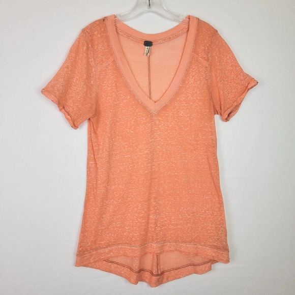 Free People Tops - Free People We the Free Raw Edge Tee Shirt Womens Size Small Orange Lightweight